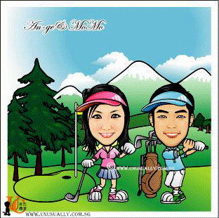 Digital Caricature Drawing - Golfer Couple Theme